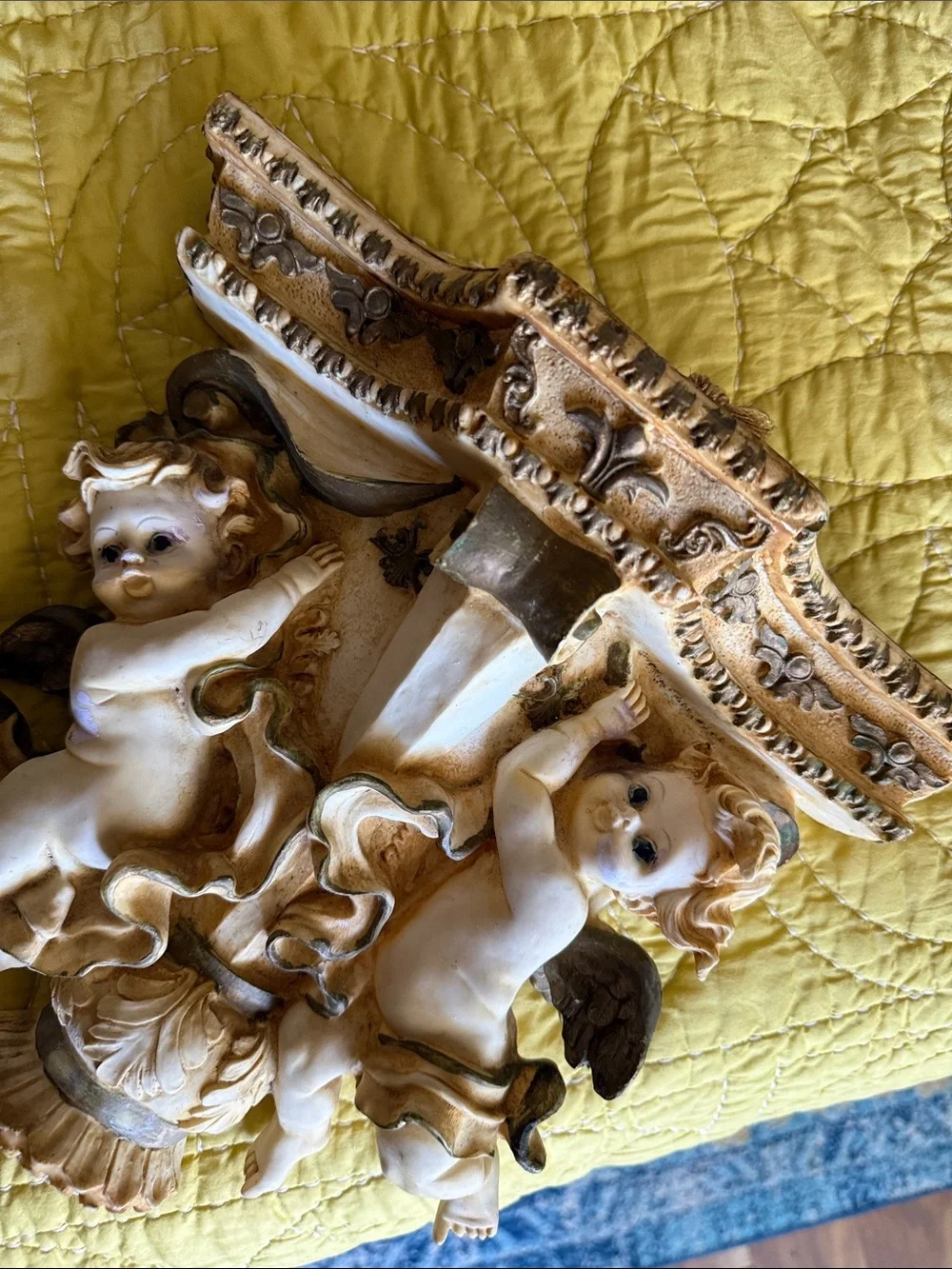 Decorative Cherub Wall Sconce in Cream and Gold resin romantic